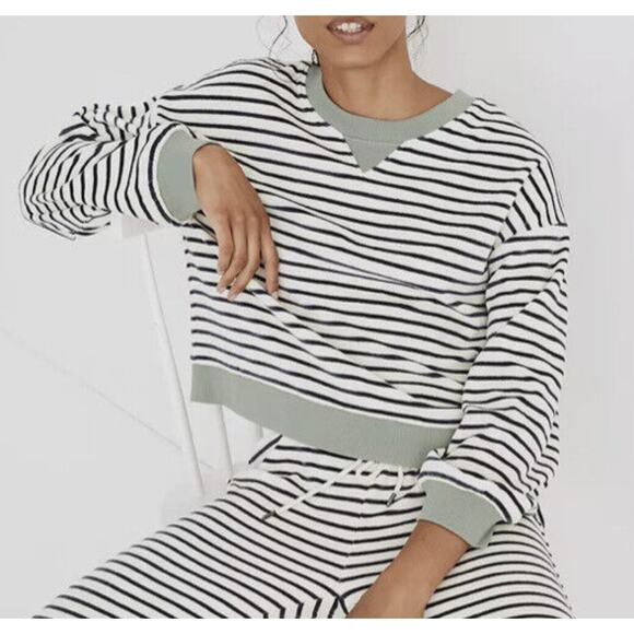 NWT Madewell MWL Velour Crewneck Sweatshirt & Joggers Set in Stripe Size XL - Picture 2 of 9